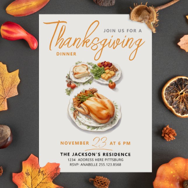 Modern Grateful Fall Thanks Dinner Watercolor Invitation (Creator Uploaded)