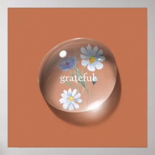 Modern Grateful Floral Water drop Poster
