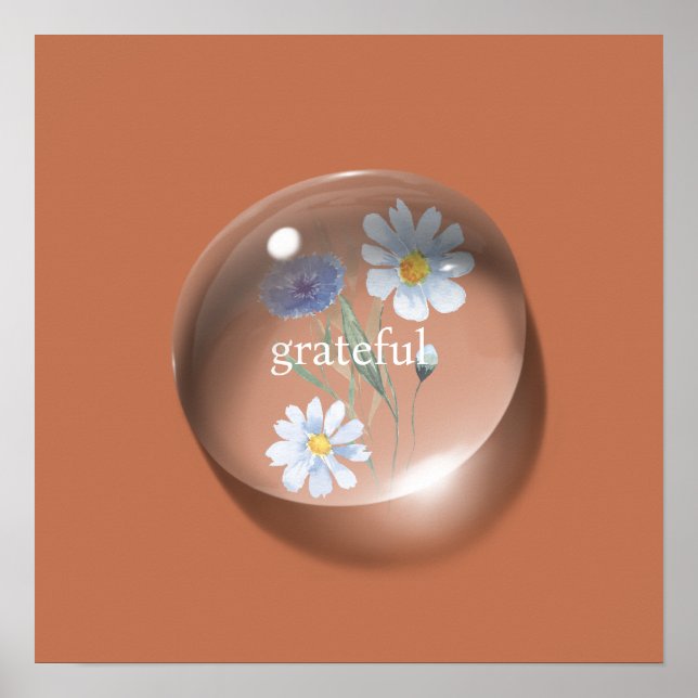 Modern Grateful Floral Water drop  Poster (Front)