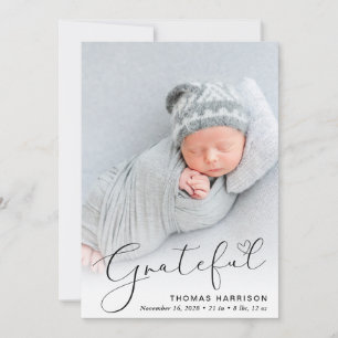 Modern Grateful Photo Collage Birth Announcement