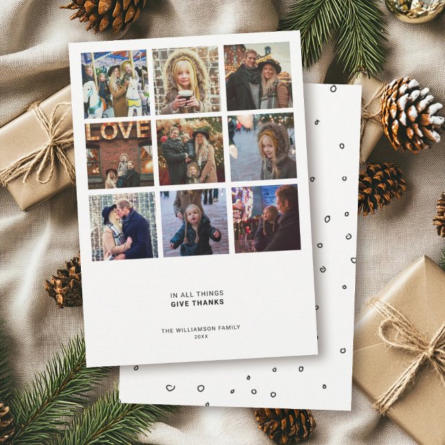 Modern Gratitude Quote | 9 Simple Photo Collage Holiday Card (Creator Uploaded)