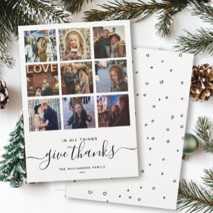 Modern Gratitude Script   9 Simple Photo Collage Holiday Card