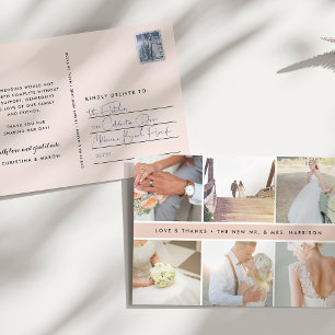 Modern Gratitude Wedding Photo Collage Thank You Postcard
