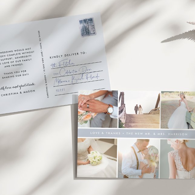 Modern Gratitude | Wedding Photo Collage Thank You Postcard (Creator Uploaded)