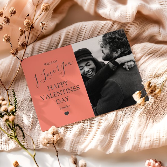 Modern Gray And Salmon Pink Photo Valentines Day Holiday Card (Creator Uploaded)