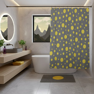 Modern Gray and Yellow Polka Dots Shower Curtain