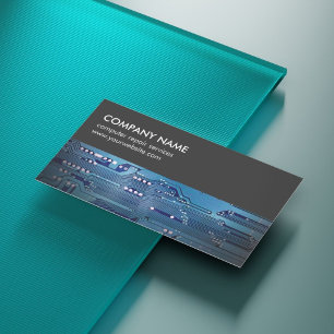 Modern Gray Blue Circuit Board Computer Repair Business Card