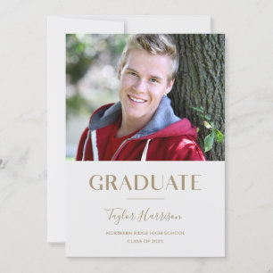 Modern Gray & Gold One-Photo 2023 Graduation Party Invitation