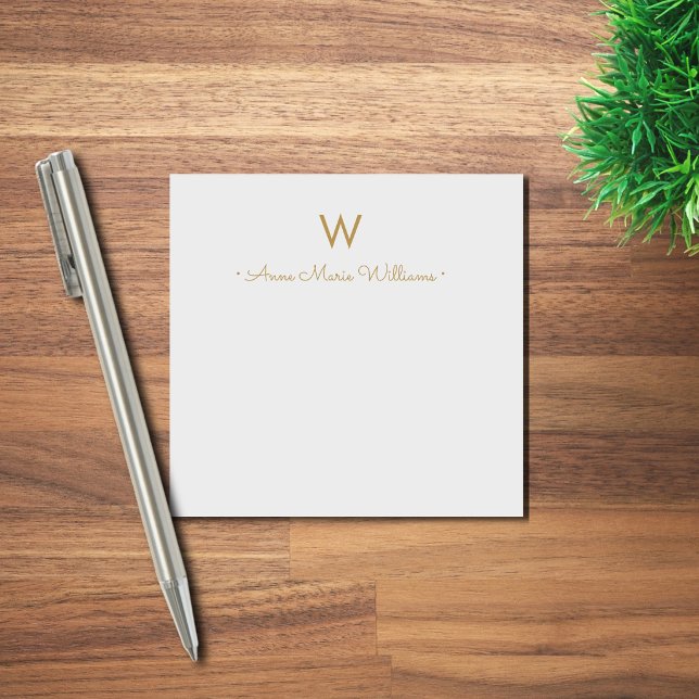 Modern Gray Gold Script Monogram Post-it Notes (Creator Uploaded)