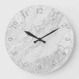 Modern Gray Grey Silver Marble Numbers Simply Large Clock