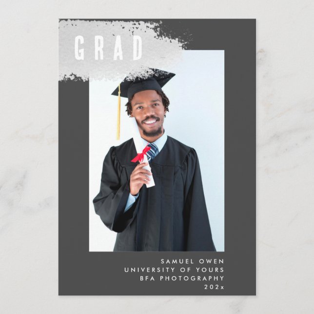 Modern GRAY GREY SPLASH Graduation Photo GRAD Announcement (Front)