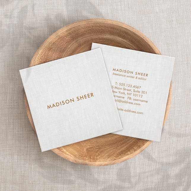 Modern Gray Linen, Minimalist Professional Square Business Card (Creator Uploaded)