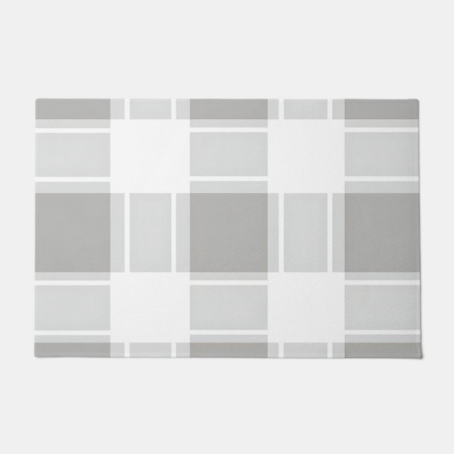 Modern Gray Tone Plaid Pattern Doormat (Front)