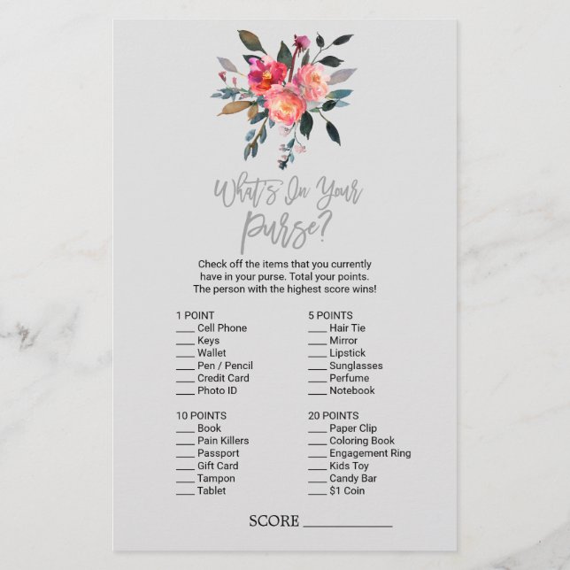 Modern Gray "What's In Your Purse" Game Flyer (Back)