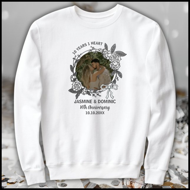 Modern Gray & White 10th Anniversary Photo Sweatshirt (Creator Uploaded)