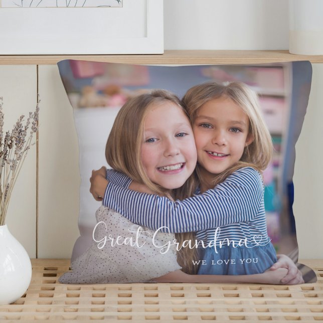 Modern Great Grandma 2 Photos Cute Heart Cushion (Creator Uploaded)