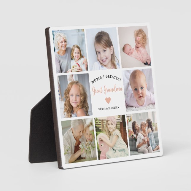 Modern Great Grandma 8 Photo Collage Heart Plaque (Front)