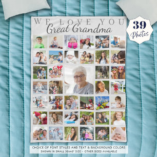 Modern Great Grandma Photo Collage Grey Fleece Blanket