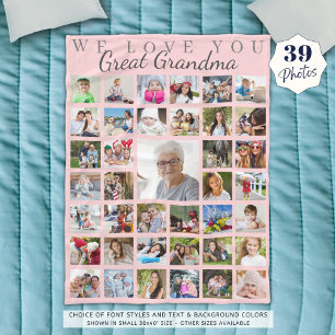 Modern Great Grandma Photo Collage Pink Grey Fleece Blanket
