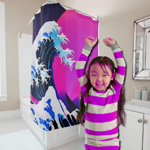 modern great wave shower curtain