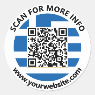 Modern Greece QR Code Stickers, Greek Flag Classic Round Sticker