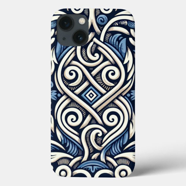 Modern Greek blue and white pattern Case-Mate iPhone Case (Back)