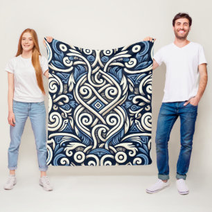 Modern Greek blue and white pattern Fleece Blanket