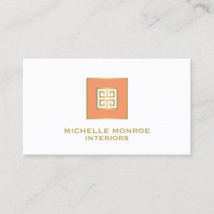 Modern Greek Key Designer Logo Gold/Coral Business Card