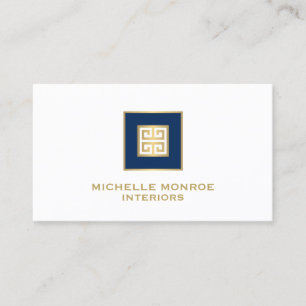 Modern Greek Key Designer Logo Gold/Navy Blue Business Card