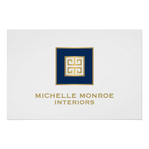 Modern Greek Key Gold/Navy Blue Logo Download Poster