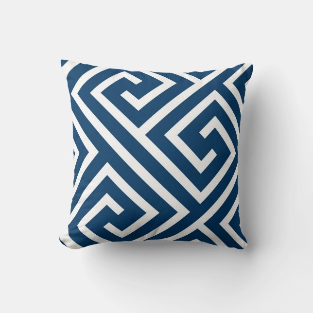 Modern Greek Key Pattern in Navy and White Cushion (Front)