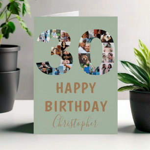Modern Green 30th Happy Birthday Photo Collage