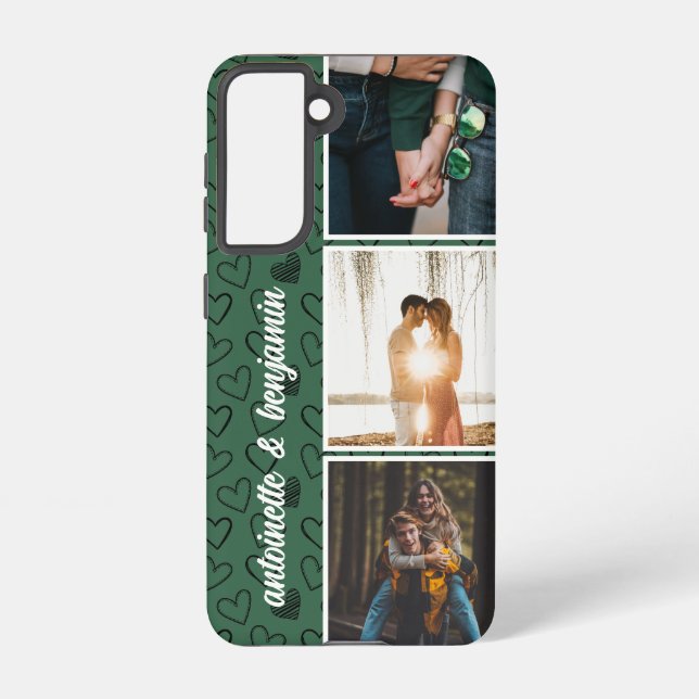 Modern Green 3 Photo Couple Collage  Samsung Galaxy S21 Case (Back)