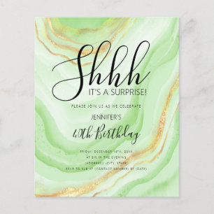 Modern Green 40th Birthday Watercolor Glitter Flyer