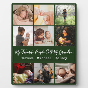 Modern Green 9 Photo Collage for Grandpa Plaque