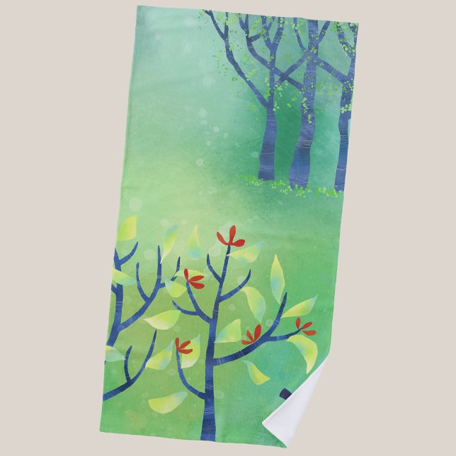 Modern Green Abstract Beach Towel (Green botanical hedgerow art beach towel)
