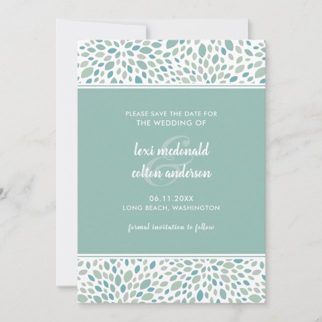 Modern Green Abstract Floral Seaside Wedding Save The Date (Front)
