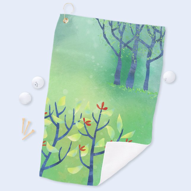 Modern Green Abstract Landscape Golf Towel (Modern abstract landscape botanical art golf towel)