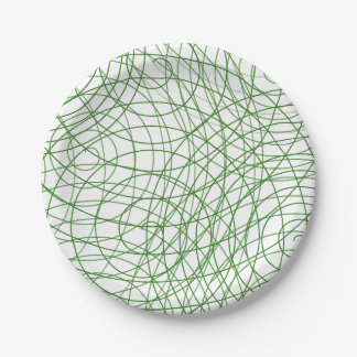 Modern Green Abstract Line Art Paper Plates
