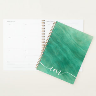 Modern Green Abstract Marble with Initials -  Planner