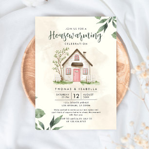Modern Green and Beige Watercolor Housewarming Invitation