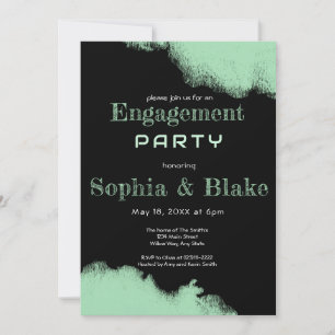 Modern Green and Black Fun Engagement Party Invitation
