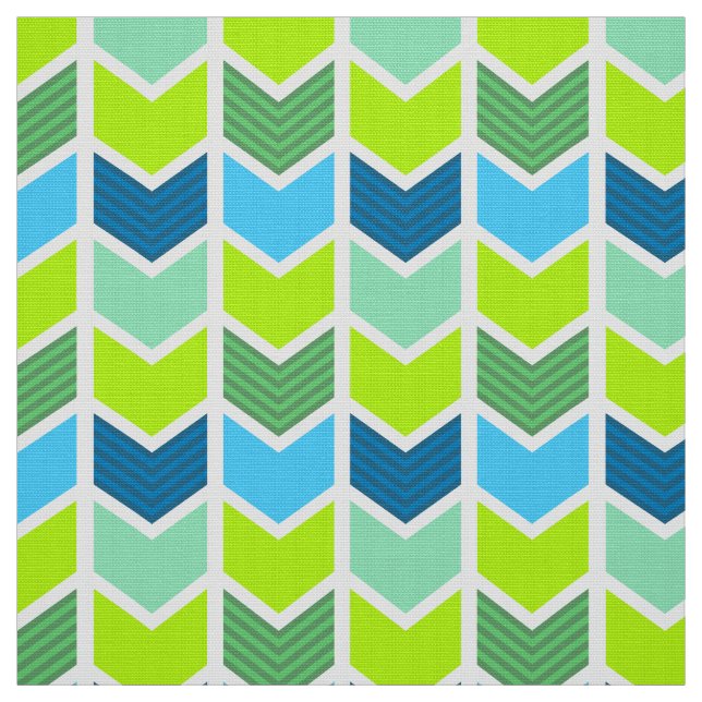 Modern Green and Blue Geometric Chevron Pattern Fabric (Swatch)
