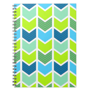 Modern Green and Blue Geometric Chevron Pattern Spiral Notebook