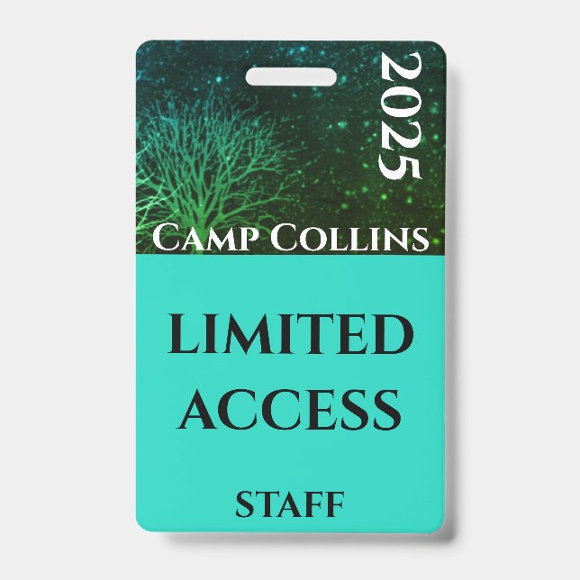 Modern Green and Blue Rustic Camp Staff Badge ID Badge (Front)