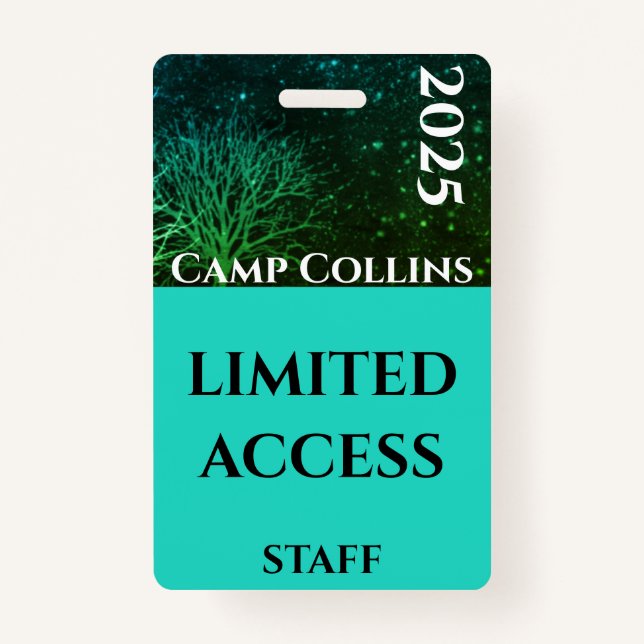 Modern Green and Blue Rustic Camp Staff Badge ID Badge (Front)