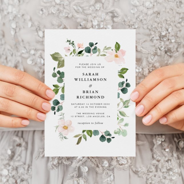 modern green and blush floral wedding invitation (Creator Uploaded)