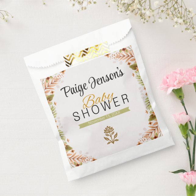 Modern Green and Brown Botanicals Baby Shower Favour Bags (Sealed)