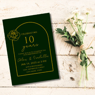 Modern green and Gold 10th Wedding Anniversary Invitation