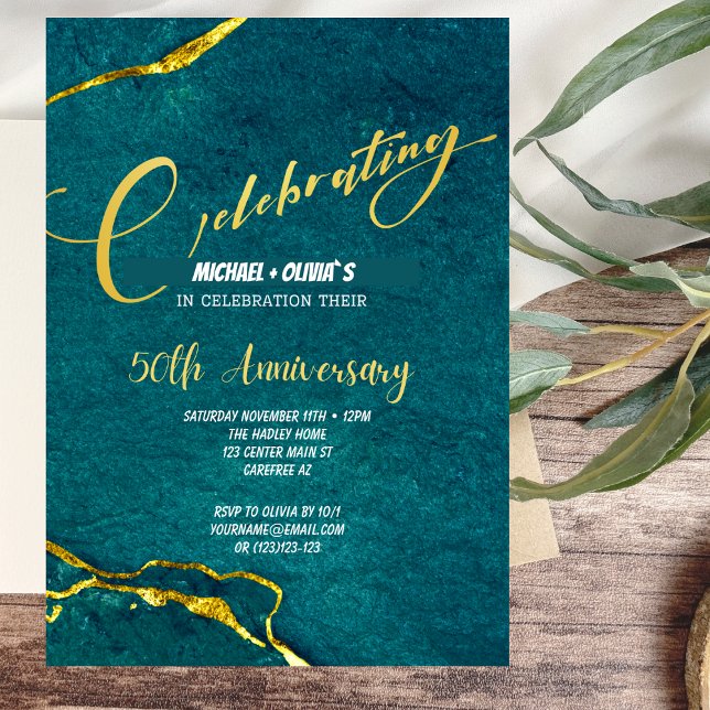 Modern Green and Gold 50th Anniversary Invitation (Creator Uploaded)
